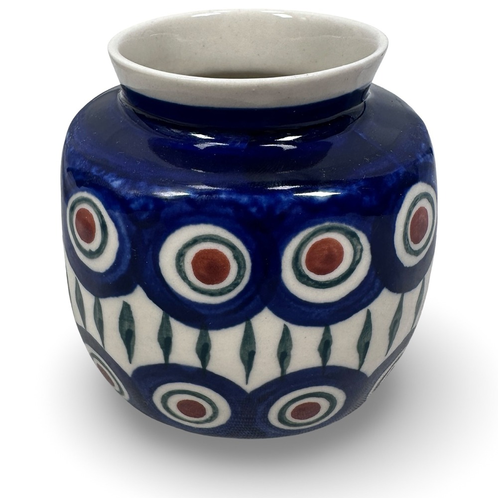 Wiza Poland Hand Made Polish Pottery Peacock Eye Cobalt Blue Bud Vase 42